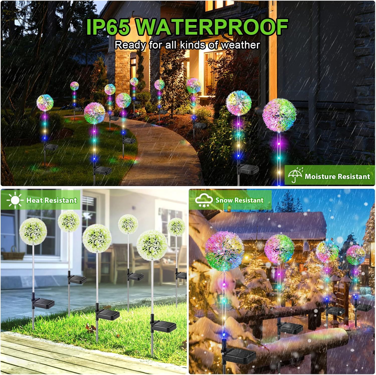 4 Pack Solar Lights Outdoor Garden, Dandelion Garden Christmas Lights with 16 Colourful LEDs, Waterproof Solar Flower Lights for Lawn Yard Garden Ornaments Outdoor Christmas Decorations
