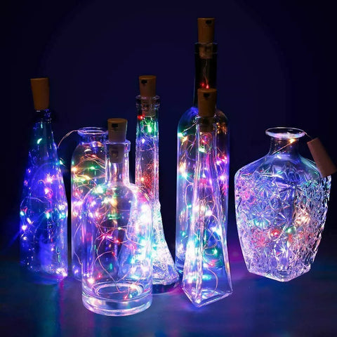 20 LED lights sparkling in bottle setup

