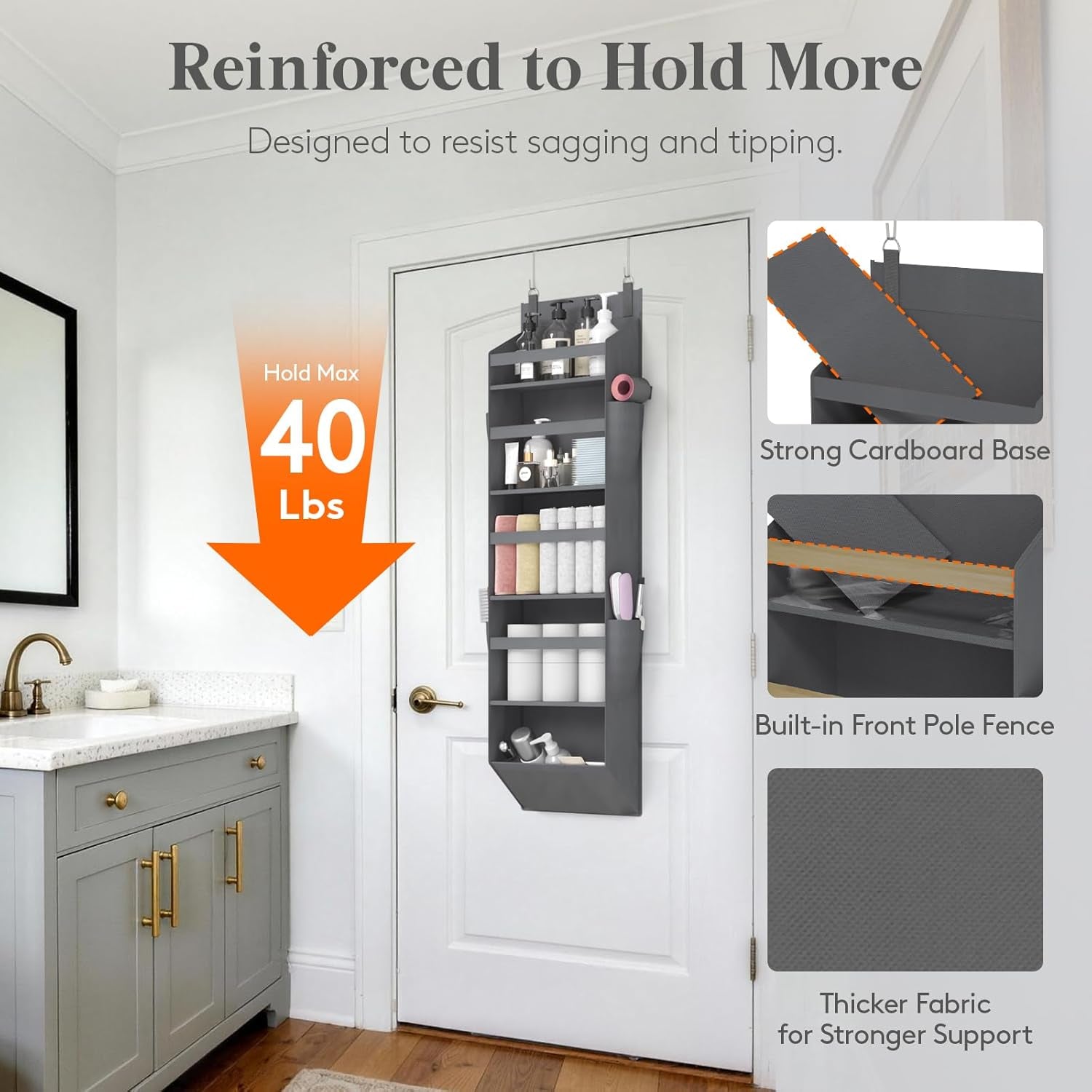 1 Pack over the Door Organiser 5 Section Hanging Storage, Dark Gray