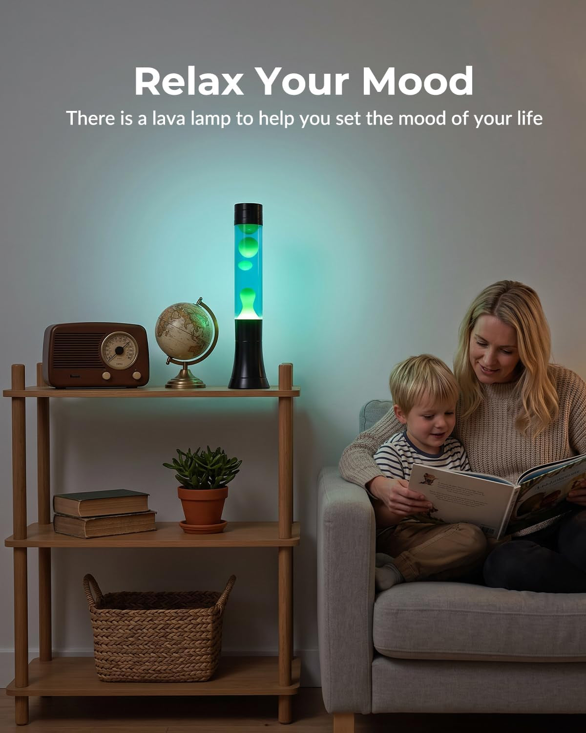 15.35" Liquid Motion Lamp, Green Wax, Blue Liquid | Relaxing Mood Light for Adults and Kids, Night Light for Home Decor, Christmas Gift
