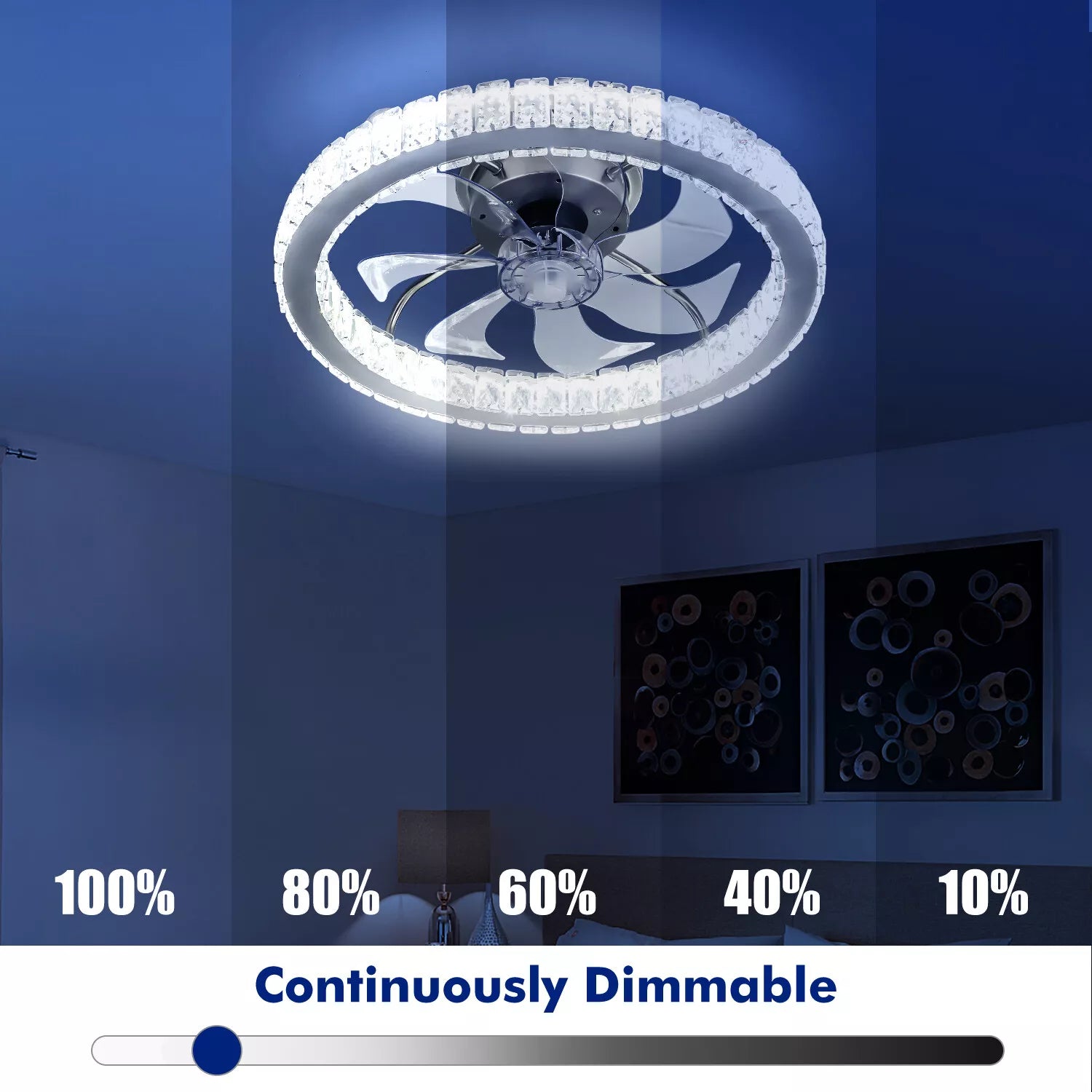 LED Crystal Ceiling Fan Light UK – Dimmable, Quiet with Remote Control - UK