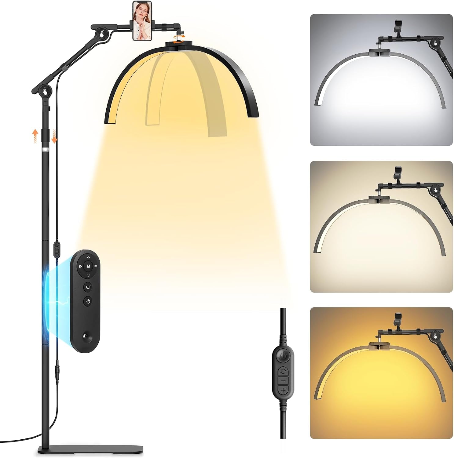 Half Moon Lash Light: 28In Half Moon Lamp for Lash Extensions | 3 Color Dimmable & 360° Rotating Eyelash Lamp for Lash Techs Home Salon with Phone Holder - Pink