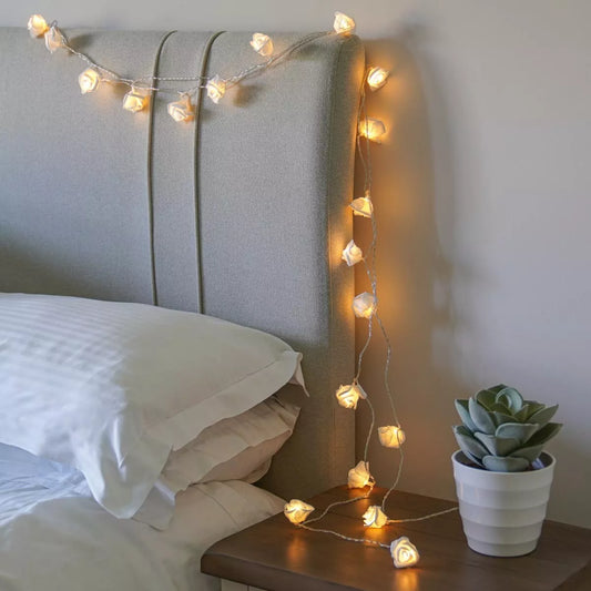 4m White Rose Flower LED Clear Cable Bedroom Indoor Battery Fairy String Lights