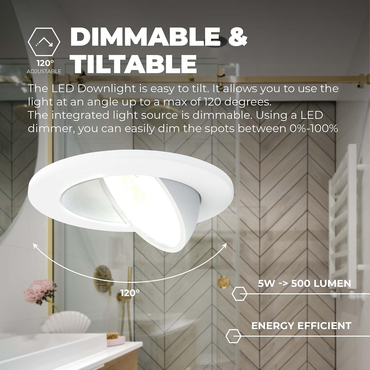 6-Pack LED Downlight White 5W CCT Waterproof IP65 Dimmable | Cutout Size Ø75Mm; Waterproof for Bathroom Shower Zone and Damp Indoor Areas