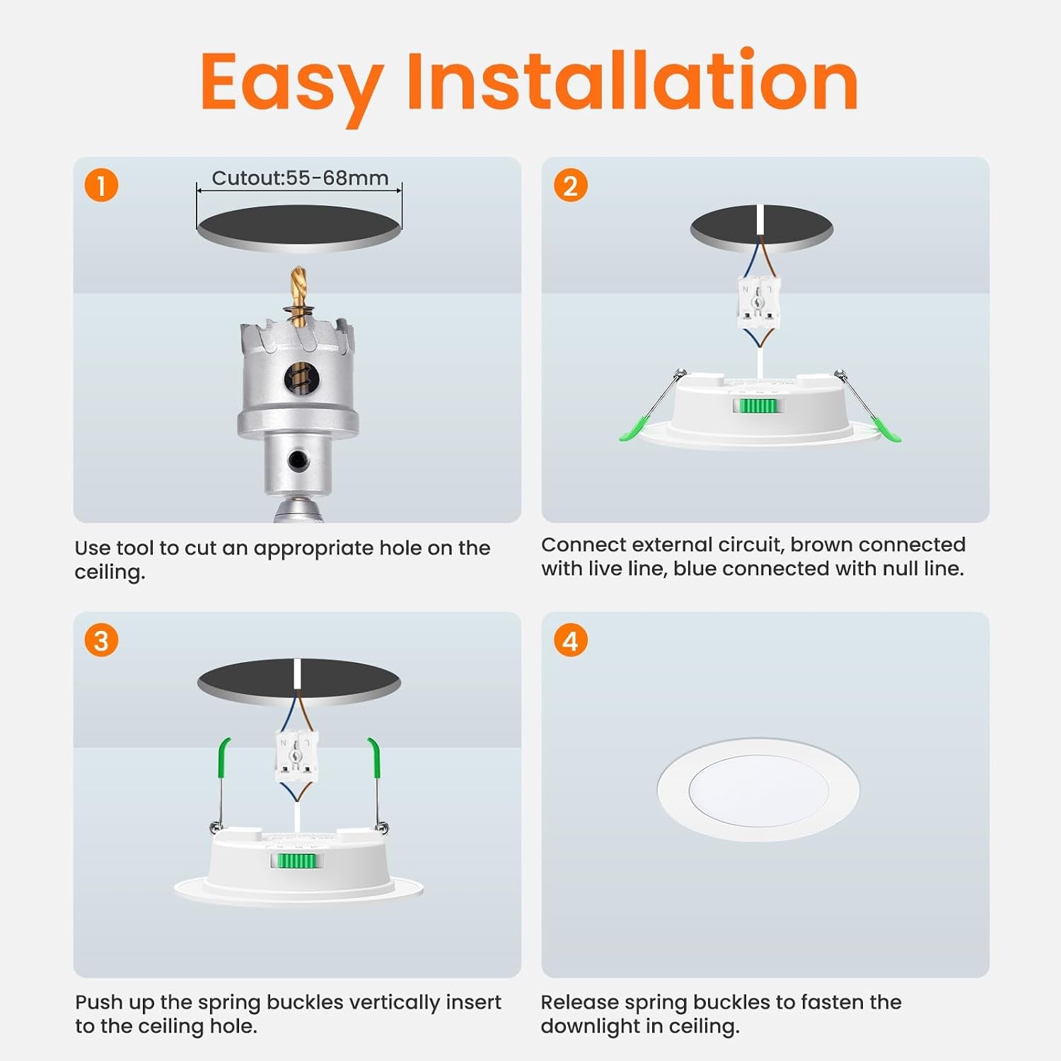 Lighting 6 Pack LED Downlights, LED Recessed Ceiling Lights 4W 310LM 230V, 55-68Mm Cutout Dimmable,3Cct 3000K 4000K 6500K Adjustable, IP44 Suitable for Bathroom Living Room Kitchen,Nickel