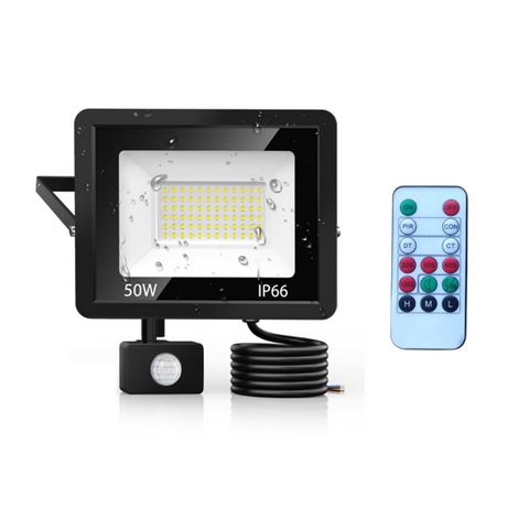 50W LED flood light with remote control on a white background