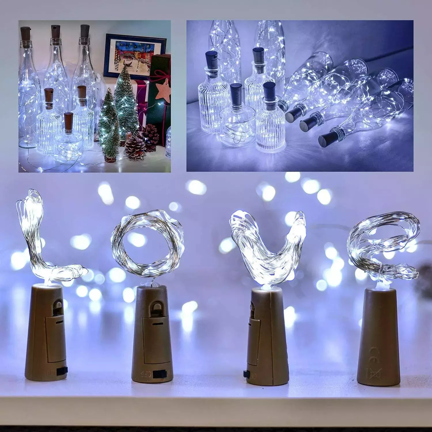 4 X LED Bottle Stopper String Lights – Warm White 2M 20 Leds – UK