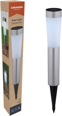 Grundig Solar Outdoor Garden Light with 2 Cool White LEDs – Solar Outdoor Lighting IP44 – Solar Garden Light with Stake – Stainless Steel