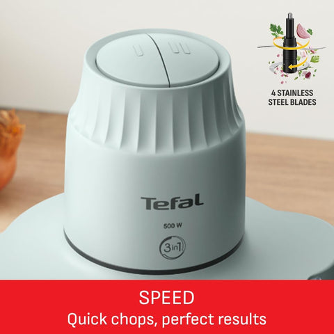 Tefal XXL Electric Chopper, 2L Durable Heat Resistant Glass Bowl, Storage Lid, 4 Stainless Steel Blades, 2 Speeds, Food Processor, Dips, Hummus, Fruit & Vegetable