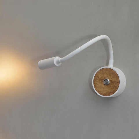 LED Wall Reading Lamp with Switch, Industrial White Wood Lamp, 360 Rotating Gooseneck Lamp, Wall Light for Bedroom, Hallway, Hotel, 3000K