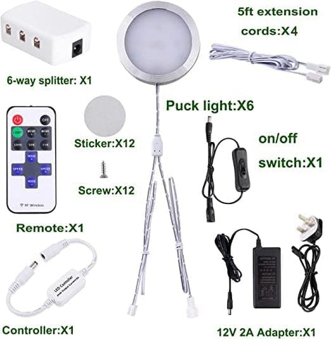 Under Cabinet LED Puck Lights 10-Pack Dimmable with Remote 6000K Daylight