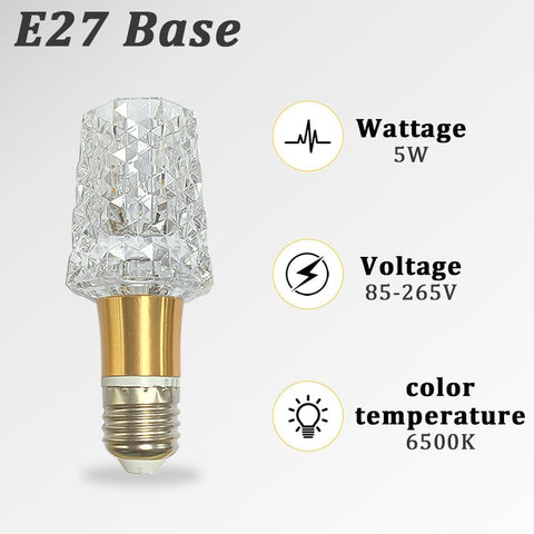 Acrylic Crystal Bulb 5W Edison Screw Light 85-265V, 6000K White Light, E27 Base Professional Decorative lamp (1 Count E27-B014) [Energy Class F]