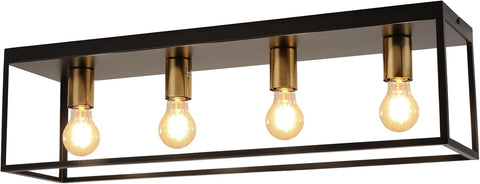 Vintage Industrial Ceiling Light - 4 Light Matte Black Metal Cage Design