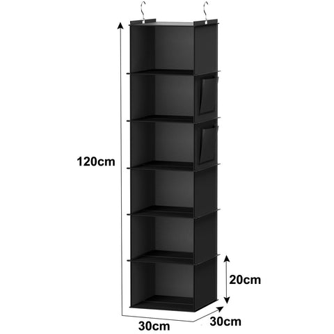 YOUDENOVA Hanging Wardrobe Organiser, 6 Shelves with Side Pockets, Grey – Make Every Shelf Count