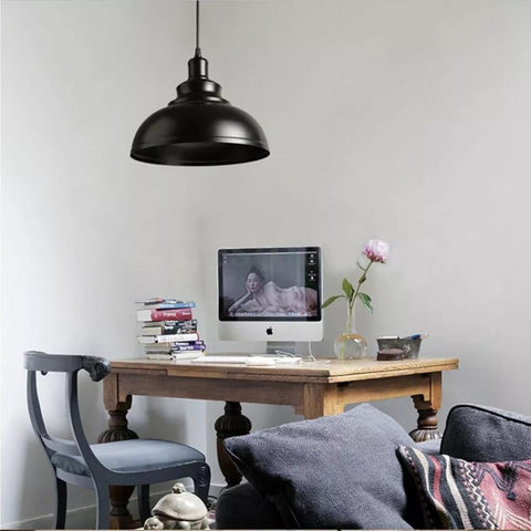 Modern Ceiling Pendant Light with Black Metal Lampshade 29cm, E27 Base & Adjustable Cable – Hanging Light for Kitchen, Bar, Living Room