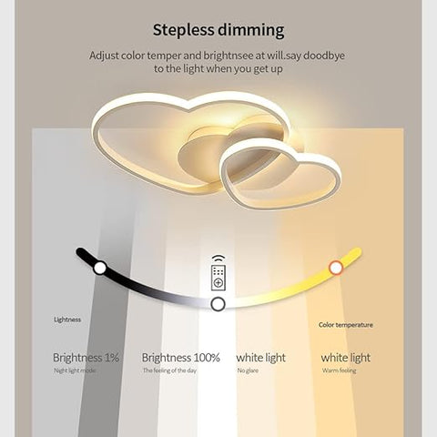 64W Heart-Shaped Dimmable LED Ceiling Light Chandelier White with Remote Control for Bedroom, Dining Room, Kitchen