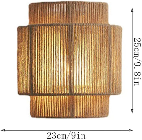 9 Inch Rattan Wall Sconce Boho Hemp Rope Rustic Wall Light