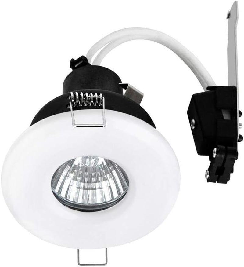 | Shower/Soffit Gloss White Recessed Ceiling Downlights | Bath Recessed Lighting, Home Décor & Improvement Essential | Includes Bulb [6500K Warm White] | Mains Wired