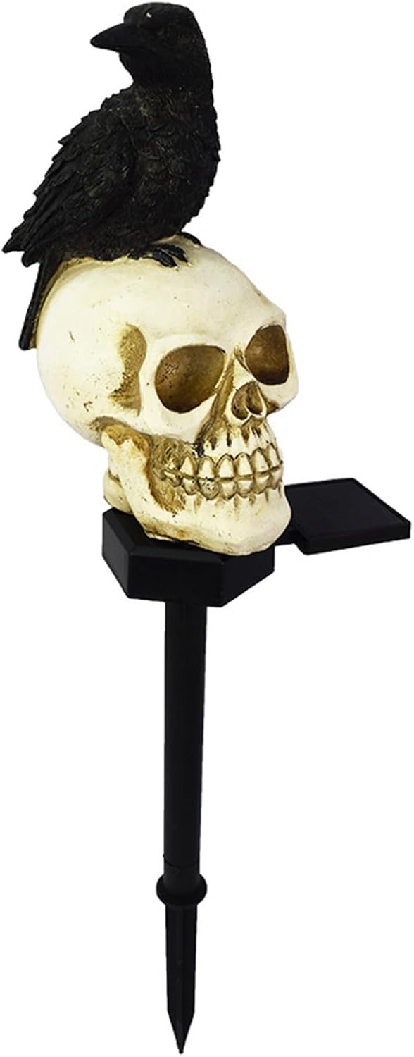 Solar Garden Light for Halloween for 6-8 Hours Solar Powered LED Waterproof Crow Skull Garden Lights Ground Plug-in Halloween Pathway Lights, Look Left, Pathway Lighting