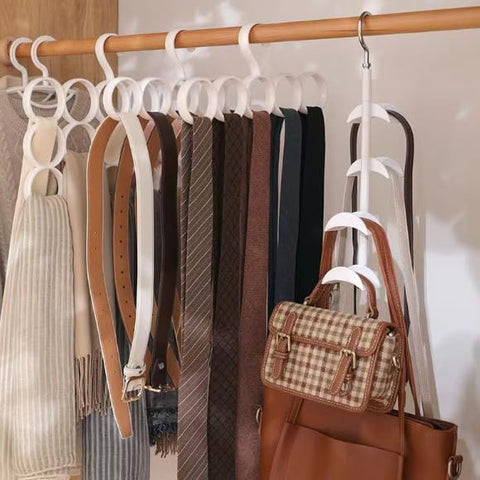 Minicoco 2 Pack Swivel Handbag Organiser with 4 Rotating Hooks Each, White Space-Saving Storage for Bags, Scarves and Accessories