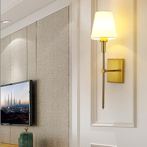 Battery Wall Sconces Sets of 2, Classic Brushed Brass Sconces Wall Lighting,Hardwired Bathroom Vanity Light Fixture with Fabric Shade for Bedroom Living Room