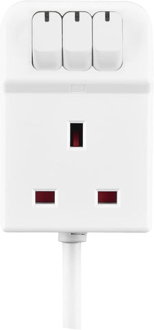 Masterplug Three Socket Extension Lead with Individual Switches, White