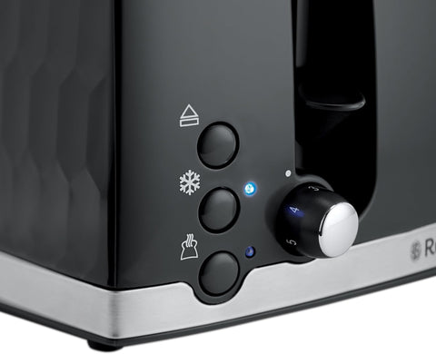Russell Hobbs Honeycomb 4 Slice Toaster – Extra Wide Slots, 6 Browning Levels, High Lift, Frozen/Cancel/Reheat, 1500W, Black Gloss Finish