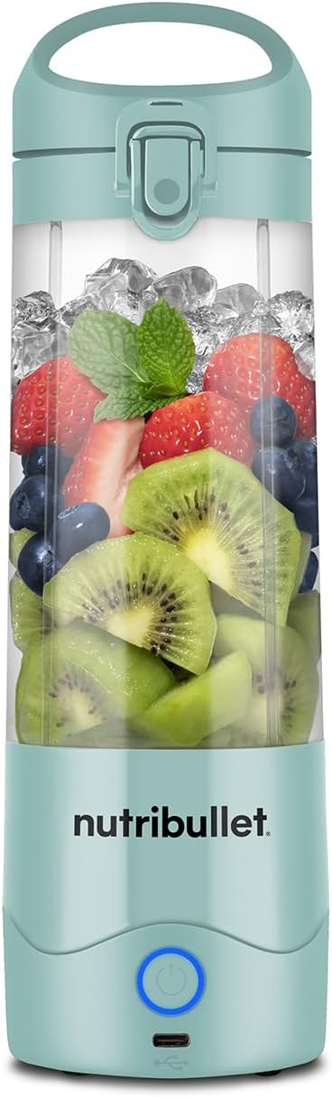 Portable Blender 475ml – Light Blue, Powerful Extractor Blade, To-Go Lid, USB-C Charging – 15+ Blends for Smoothies & Shakes