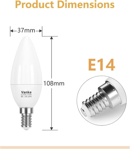 E14 LED Candle Bulbs 6W Warm White 2700K 6 Pack