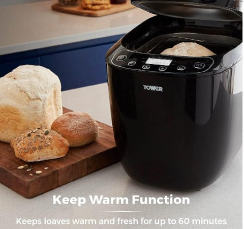 Digital Bread Maker 550W with 12 Programs, 13H Delay Timer, 60 Min Keep Warm, Non-Stick Pan & Crust Control – Black