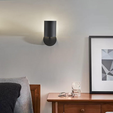 Modern Aluminium Wall Lamp with Black Switch, 90° Swivel Lampshade, E14 Bulb, for Bedroom, Living Room, Hallway, Hotel