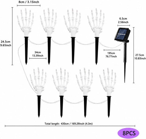 Halloween Yard Decor, 8Pcs Skeleton Hands Solar Stake Lights, Waterproof