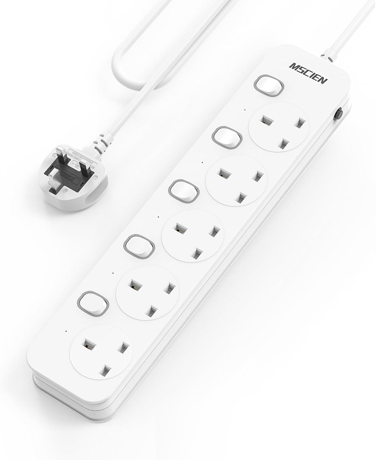 Mscien 3M 5 Way Extension Lead with Individual Switches, 3250W Capacity & Wall-Mountable Design – Take Control of Your Everyday Power Setup
