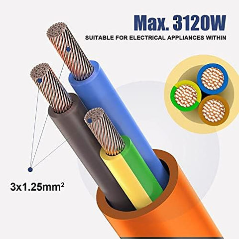 EXTRASTAR 1 Way Gang Single Socket Mains Power Extension Lead 13A Fused UK 3Pin Plug - 15 Metre Cable, Orange
