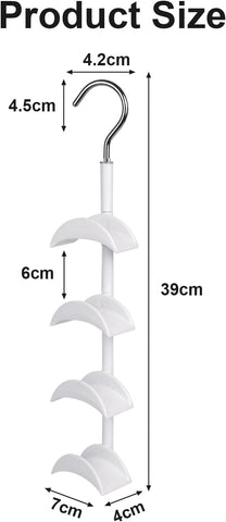 Minicoco 2 Pack Swivel Handbag Organiser with 4 Rotating Hooks Each, White Space-Saving Storage for Bags, Scarves and Accessories