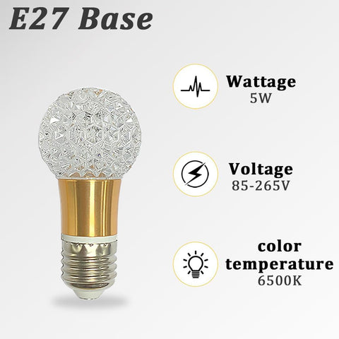 Acrylic Crystal Bulb 5W Edison Screw Light 85-265V, 6000K White Light, E27 Base Professional Decorative lamp (1 Count E27-B013) [Energy Class F]