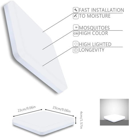 36W Bathroom Lights Ceiling Square 6500K Daylight Modern White 3240LM Bright IP44 Waterproof Flush Mounted Lighting Fixture for Bedroom Living Room Kitchen Ultra Thin