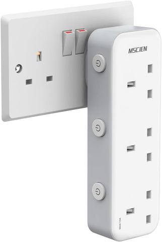 MSCien 3 Gang Plug Adaptor with LED Indicators – 13A 3250W Narrow Multi Plug with Individual Switches - Keep Your Everyday Devices Neatly Powered