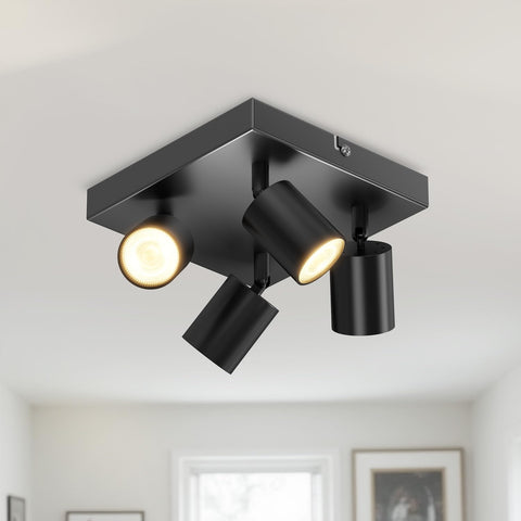 Black Square GU10 Ceiling Light – 4 Way Adjustable Spotlight Fitting for Kitchen, Bedroom, Lounge, Dining Room (Bulb Not Included)