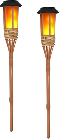 Solar Lights Outdoor Garden Bamboo Flame Torch Lamp,Waterproof Solar Flickering Dancing Flame Lights Garden Ornament Outdoor Stake Lights for Yard Patio Pathway Decorations (2PCS)