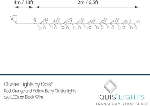Diagram of Cluster Lights by Qbis with measurements and product details.