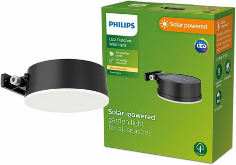 PHILIPS Lighting Vynce Outdoor Solar Path Light, Round, 1.5W, 2700K, Black, IP44 Weatherproof