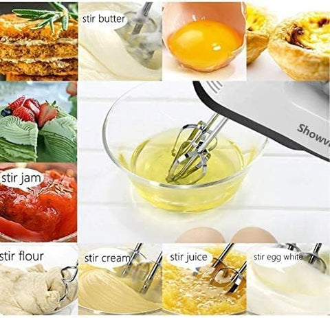 7-Speed Electric Hand Mixer for Baking – Stainless Steel Hand Whisk with Beaters & Dough Hooks, Lightweight Handheld Cake Mixer