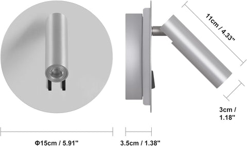 DAWALIGHT Adjustable LED Bedside Wall Lights 2-in-1 Silver