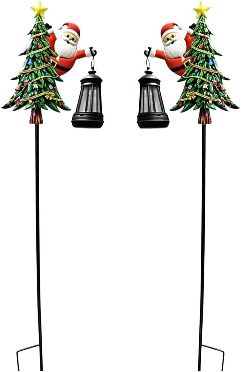 Solar Christmas Garden Stake Lights Santa Tree Yard Lighting