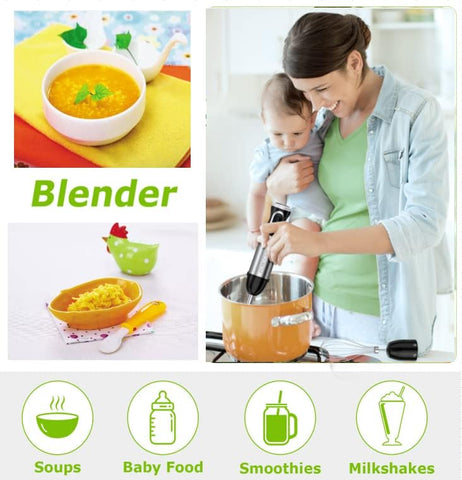 Stainless Steel Hand Blender 1000W – 4-in-1 Stick Blender with 20 Speeds, Whisk, 500ml Chopper & 700ml Measuring Cup (HB3203)