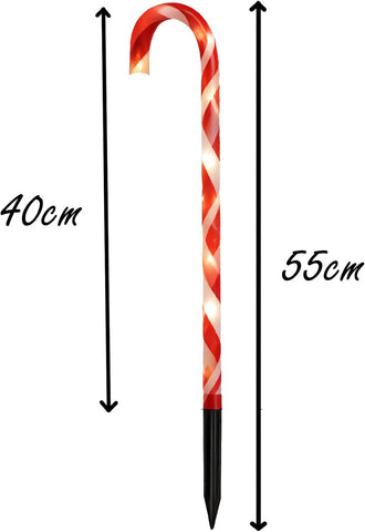 5 Pieces Christmas Pathway Lights 55cm, Red Candy Cane Stakes Battery Operated, Garden Outdoor Christmas Decorations Patio Pathway Drive Way Lights