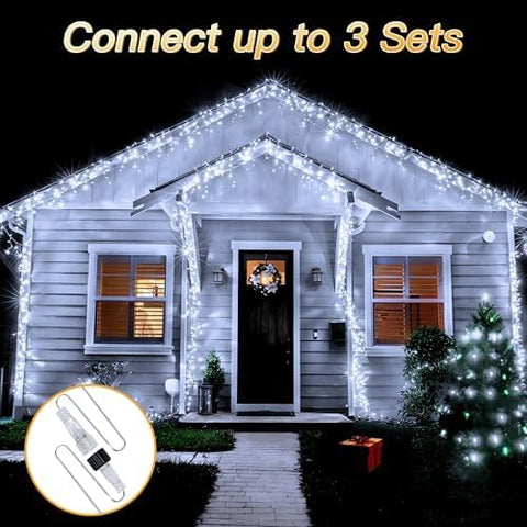 7.3M 216 LED Icicle Outdoor Christmas Lights – Cool White Hanging Fairy Lights for Roofs, Gutters, Windows & Walls - Give Your Home a Crisp Christmas Glow