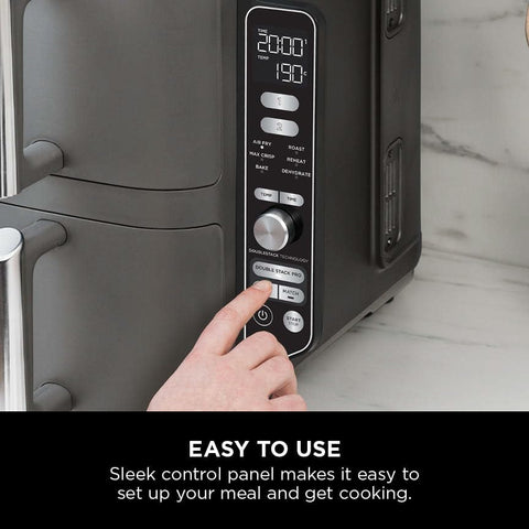 Double Stack XL Air Fryer with Dual Drawers, 9.5L Capacity, 6 Cooking Functions, 4 Levels, Space-Saving Design – Grey