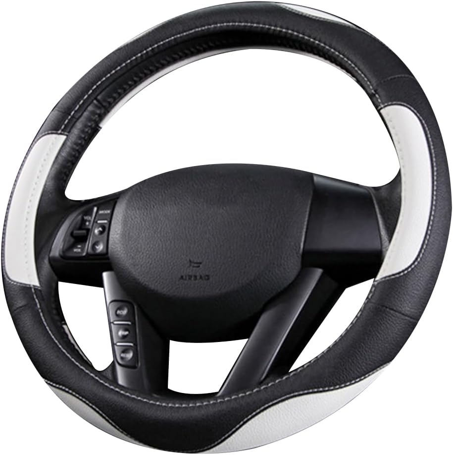 Leather Car Steering Wheel Cover 15 Inch – Breathable Anti-Slip Protector